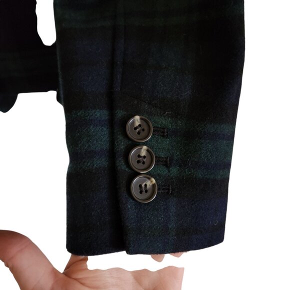 Talbots Black Watch Velvet Trim Plaid Blue & Green Holiday Wool Blend Blazer 12 - Picture 8 of 10